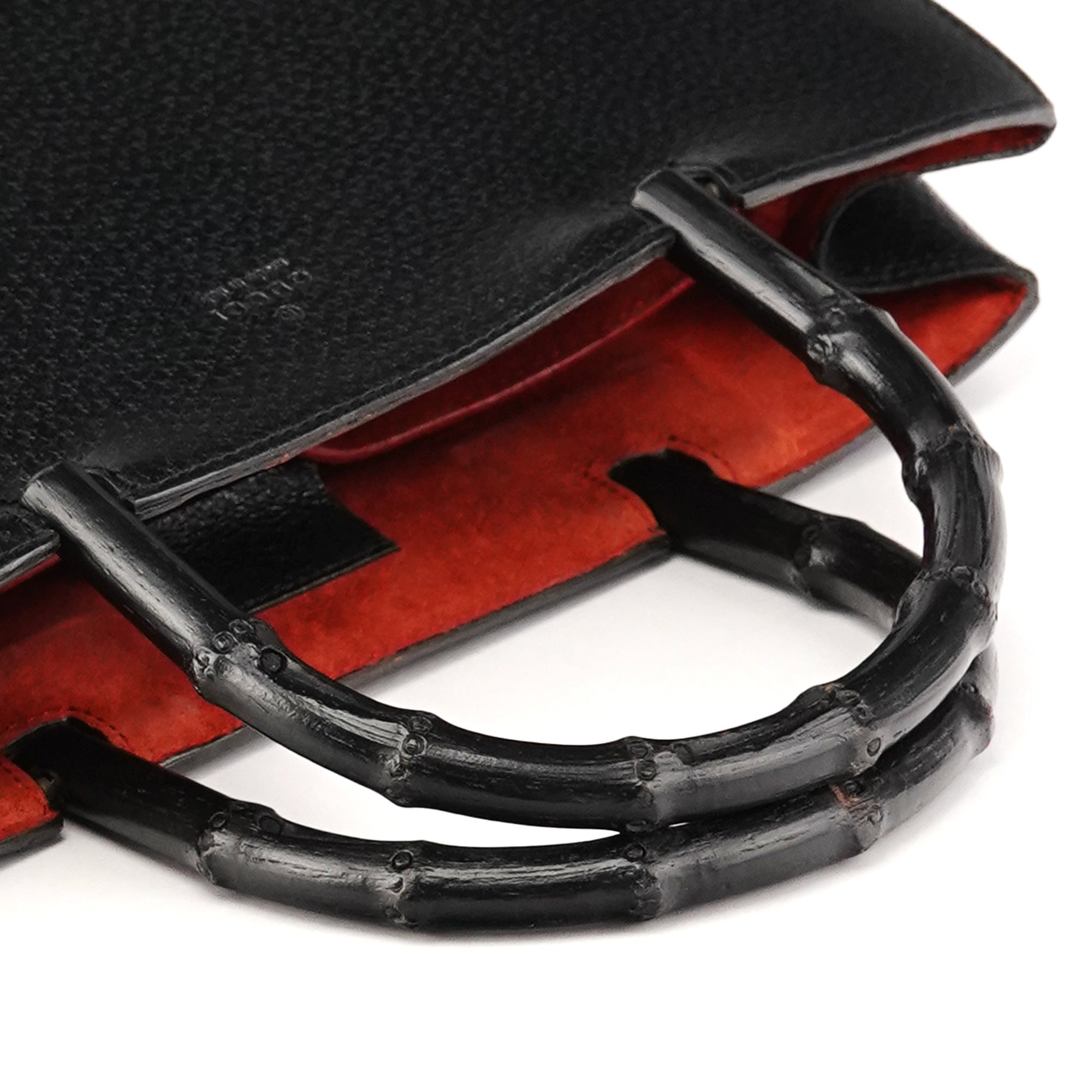 Gucci Black Leather Bamboo Tote Bag