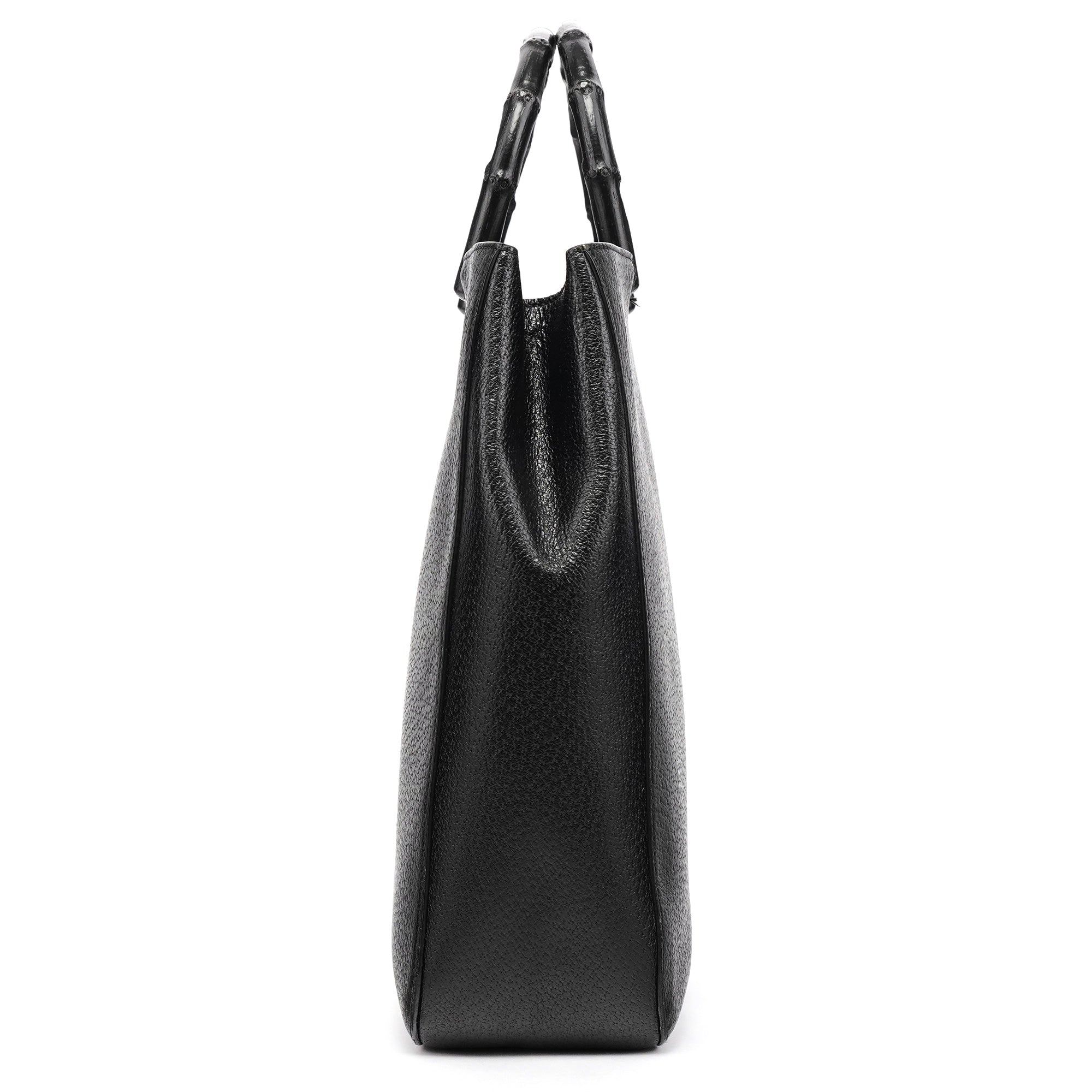 Gucci Black Leather Bamboo Tote Bag