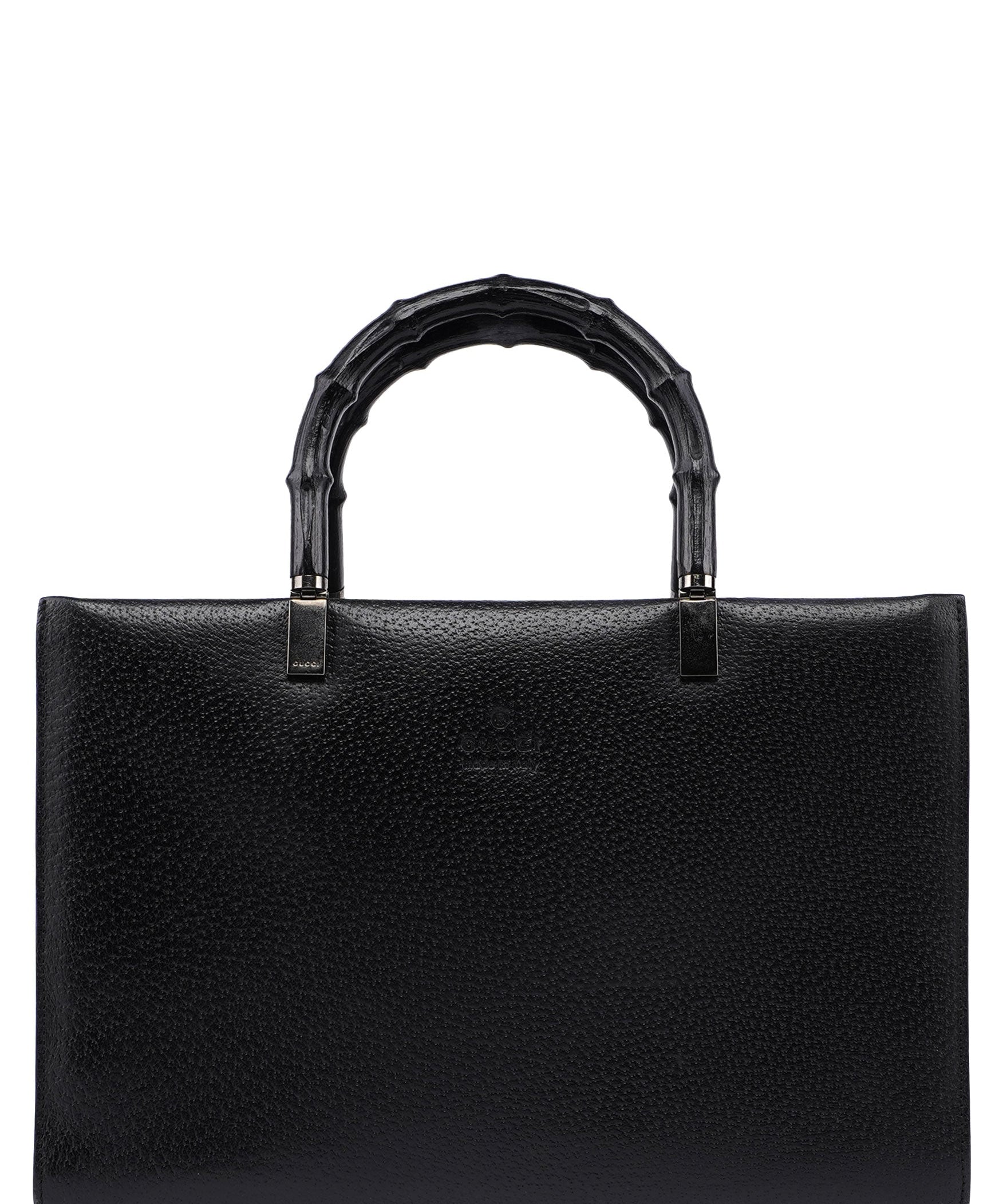 Gucci Black Leather Bamboo Tote Bag