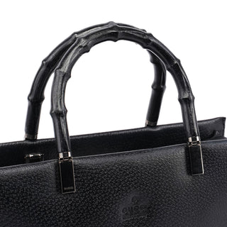 Gucci Black Leather Bamboo Tote Bag