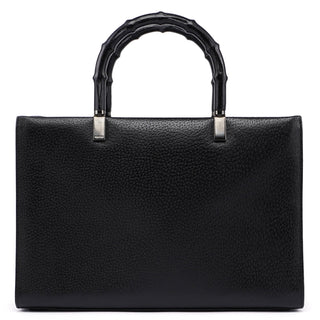 Gucci Black Leather Bamboo Tote Bag