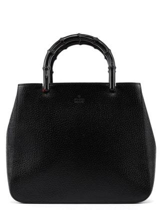 Gucci Black Leather Bamboo Tote Bag