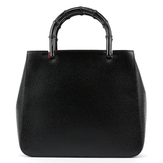 Gucci Black Leather Bamboo Tote Bag