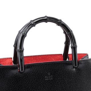 Gucci Black Leather Bamboo Tote Bag