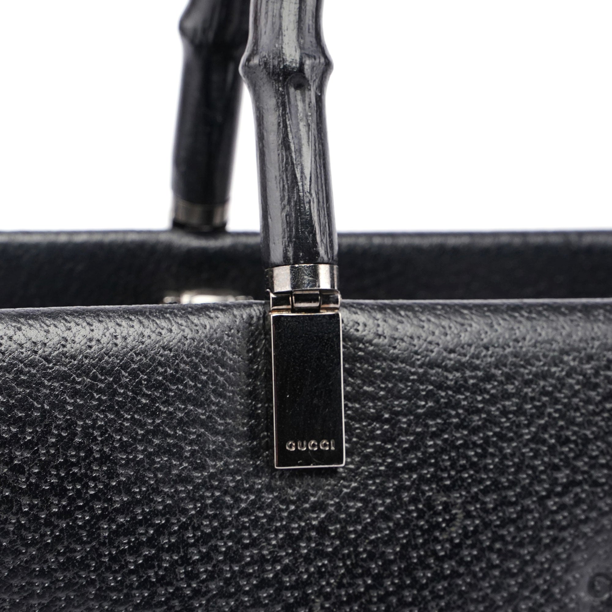 Gucci Black Leather Bamboo Tote Bag