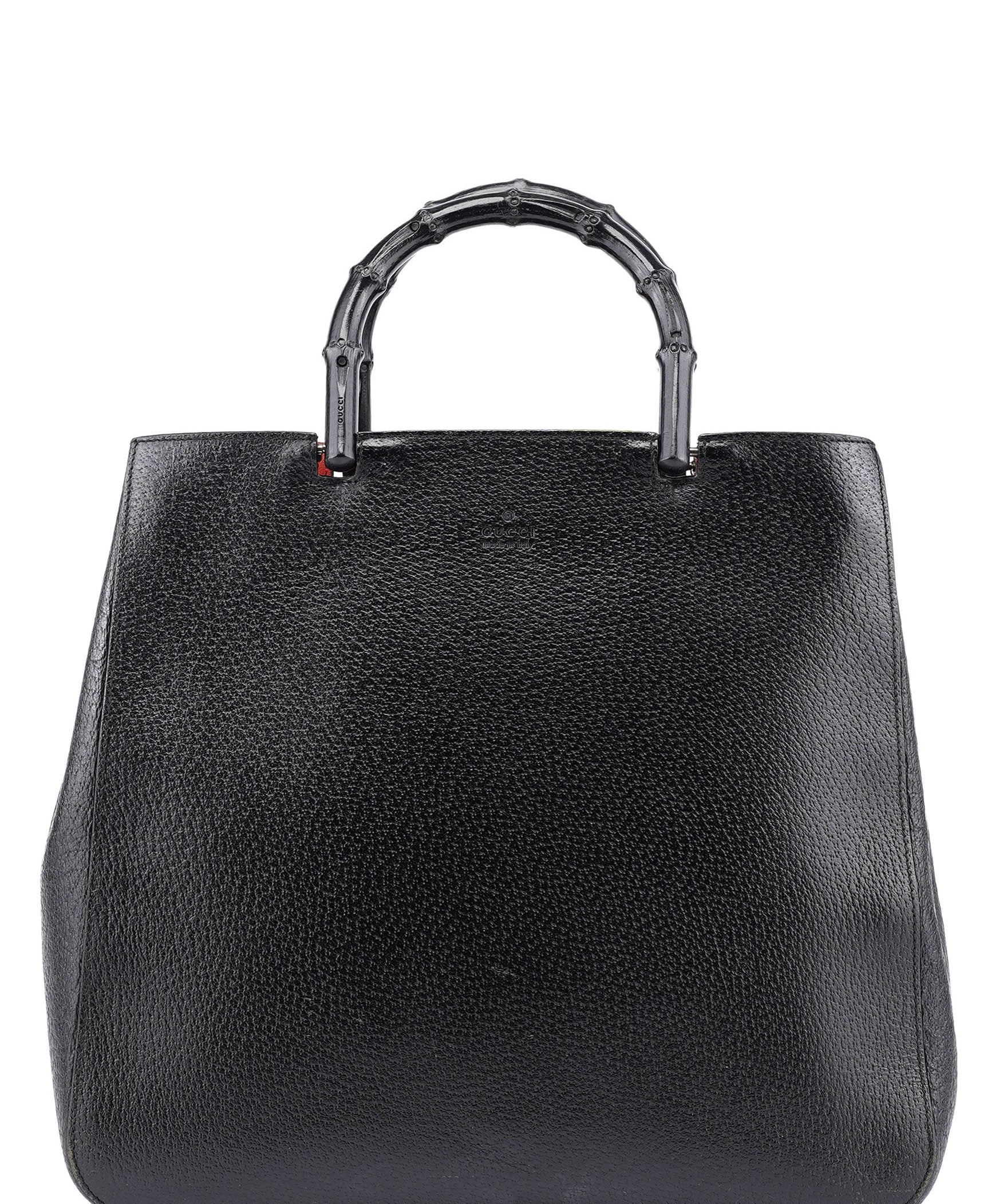 Gucci Black Leather Bamboo Tote Bag