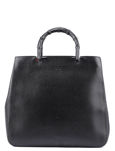 Gucci Black Leather Bamboo Tote Bag