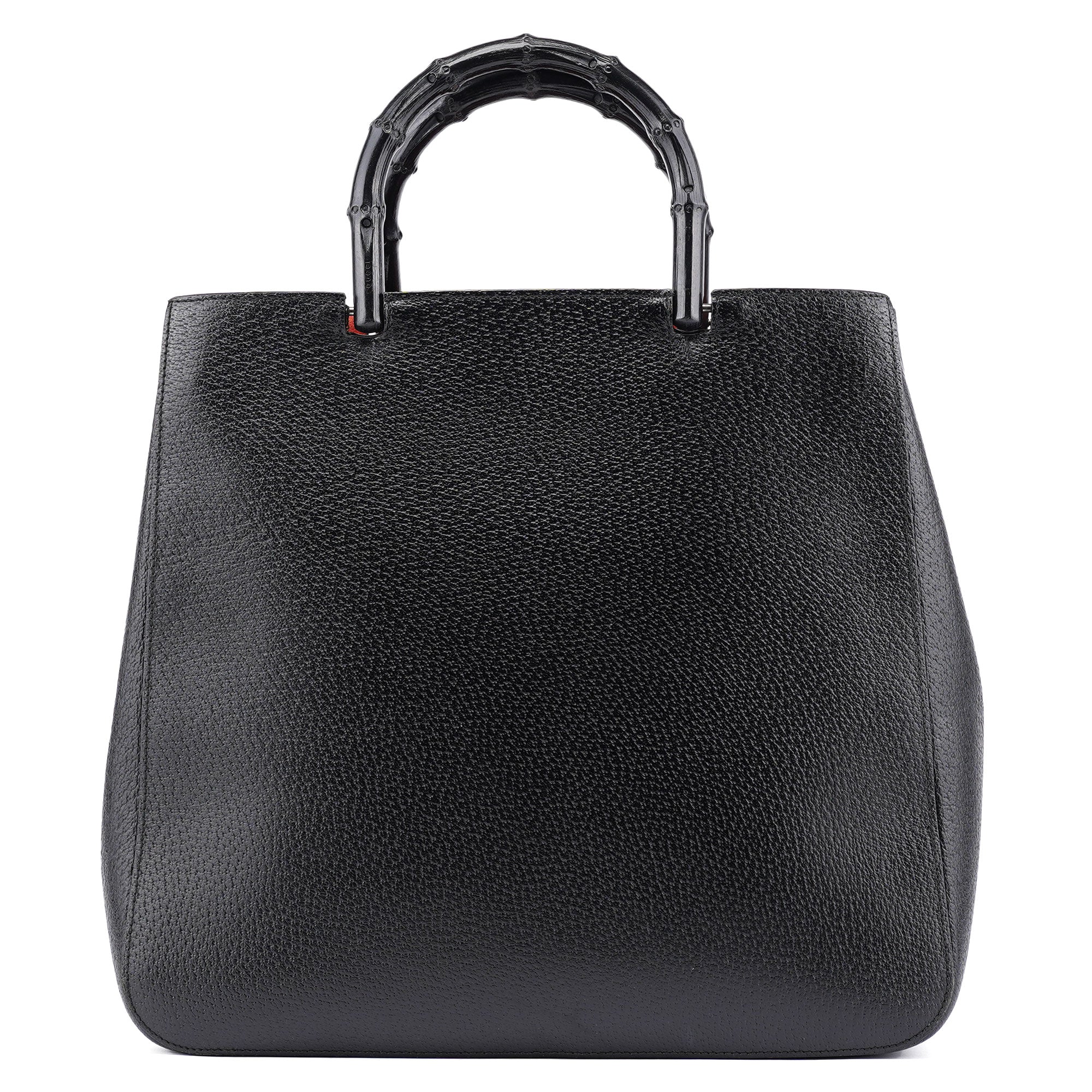 Gucci Black Leather Bamboo Tote Bag