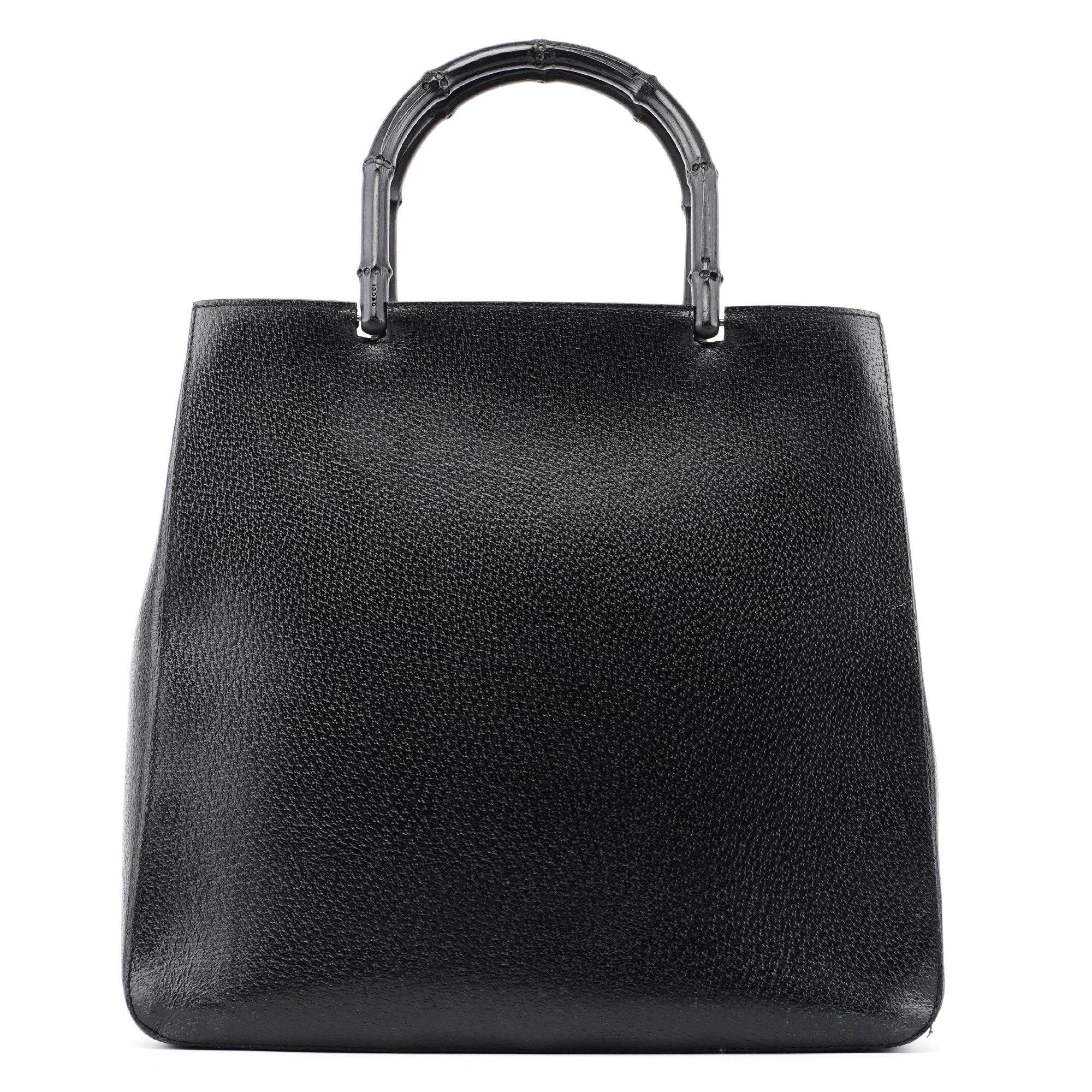 Gucci Bamboo Tote Bag aus schwarzem Leder mit rotem Innenfutter