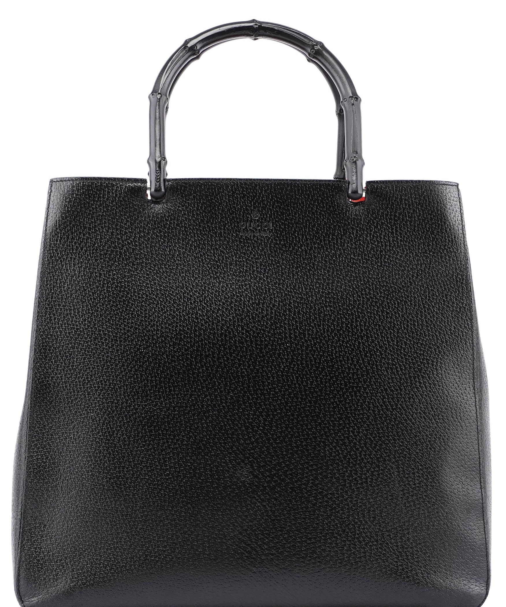 Gucci Black Leather Bamboo Tote Red Int