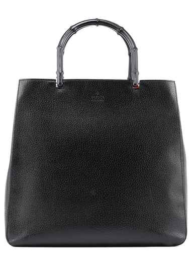 Gucci Black Leather Bamboo Tote Red Int