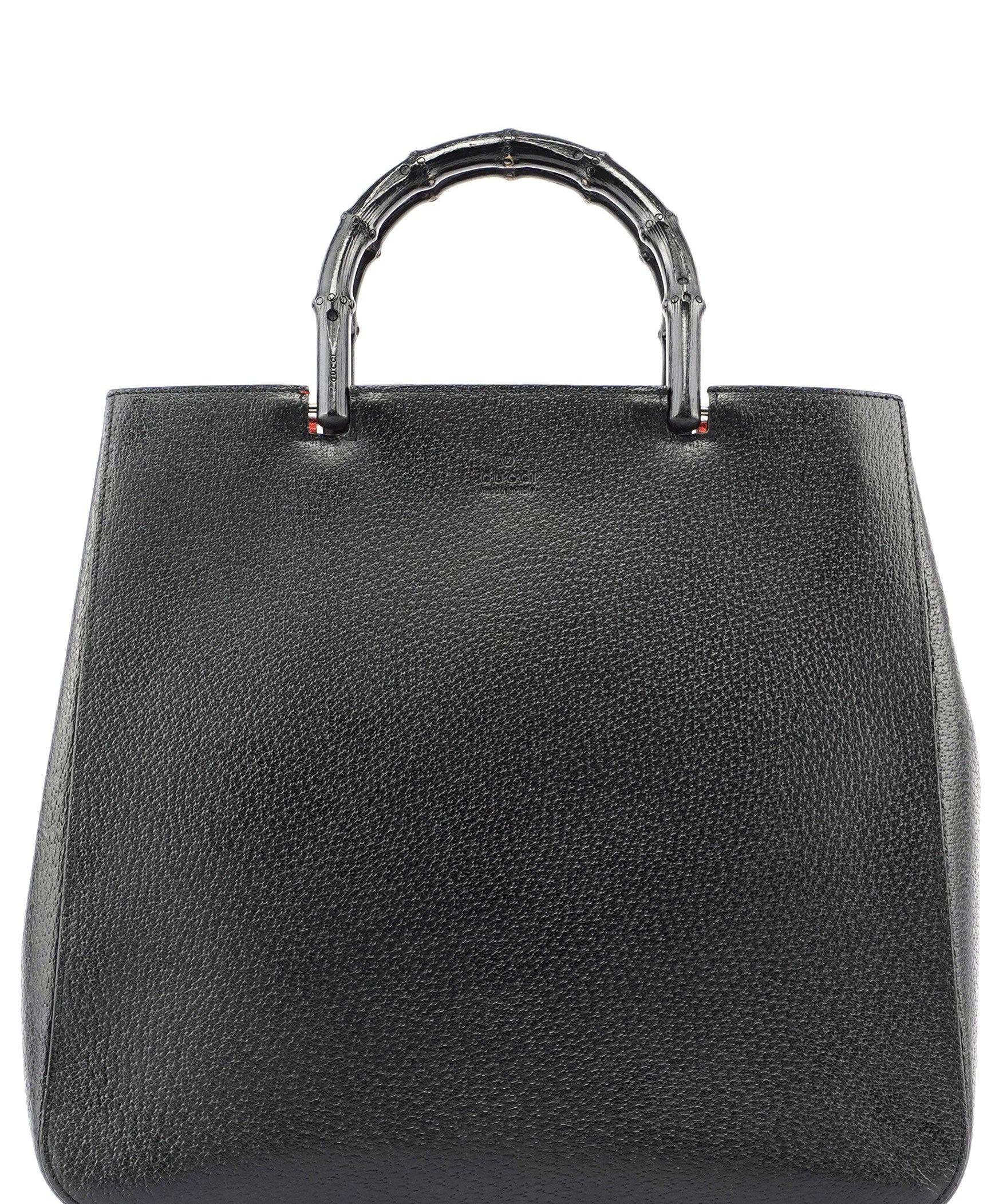 Gucci Black Leather Bamboo Tote Red Int