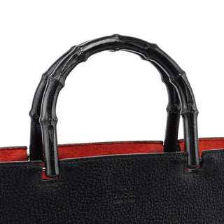 Gucci Black Leather Bamboo Tote Red Int