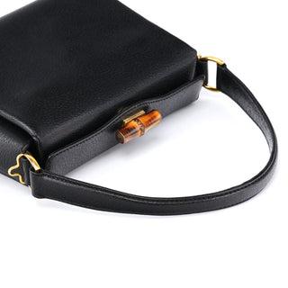 Gucci Black Leather Bamboo Turnlock Shoulder Bag