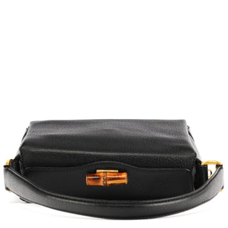 Gucci Black Leather Bamboo Turnlock Shoulder Bag