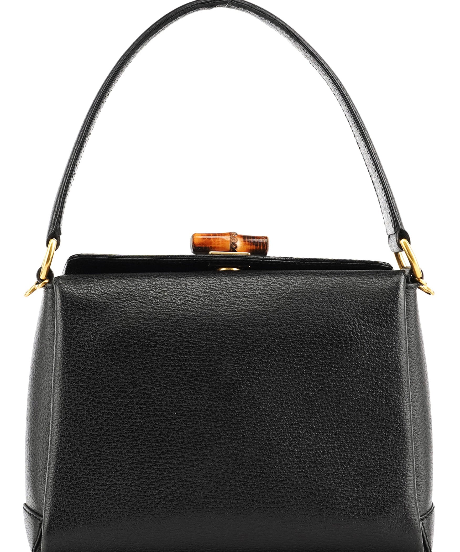 Gucci Black Leather Bamboo Turnlock Shoulder Bag
