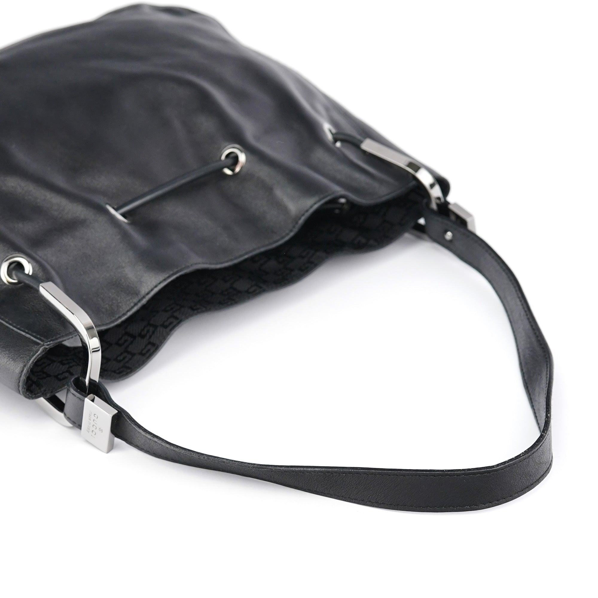 Gucci Black Leather Drawstring Shoulder Bag