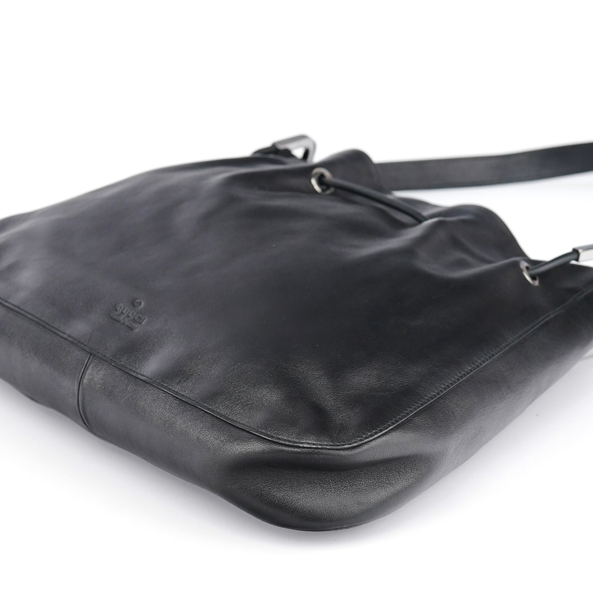 Gucci Black Leather Drawstring Shoulder Bag