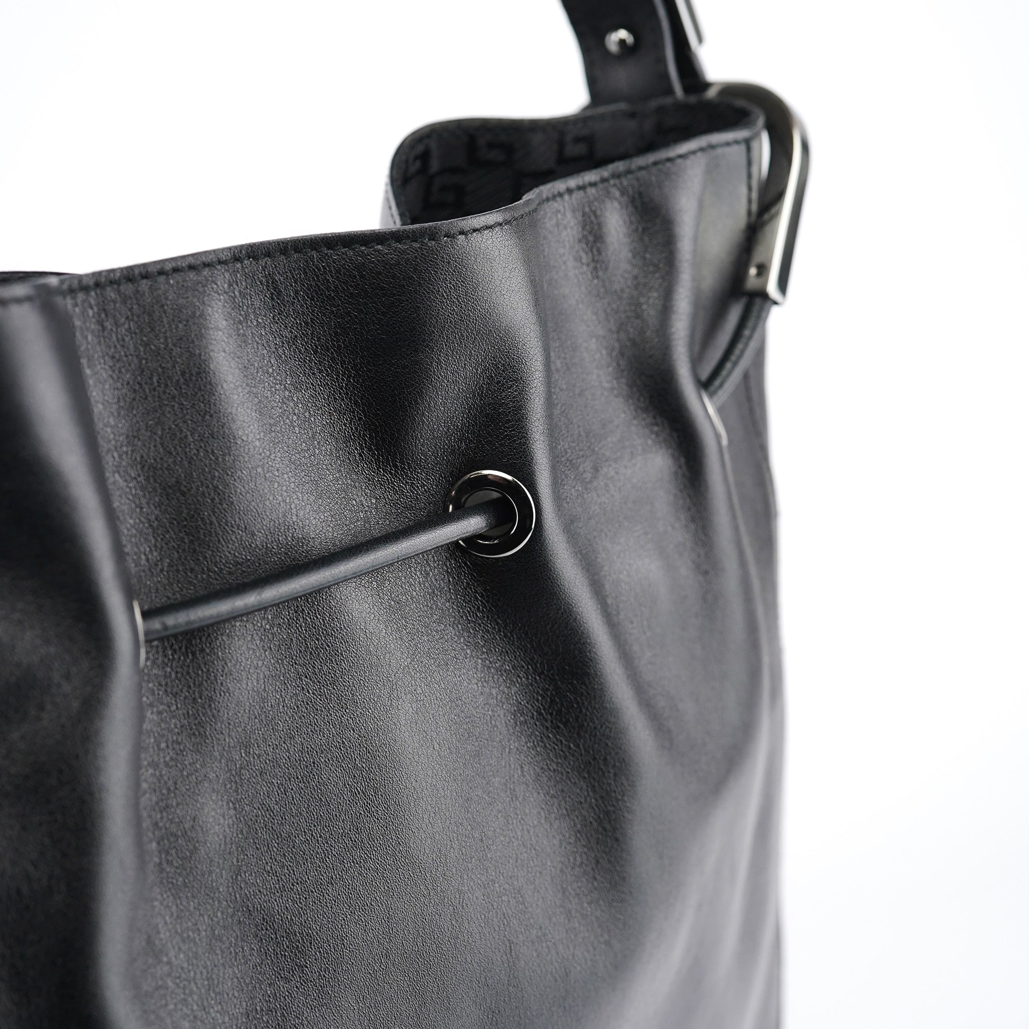 Gucci Black Leather Drawstring Shoulder Bag