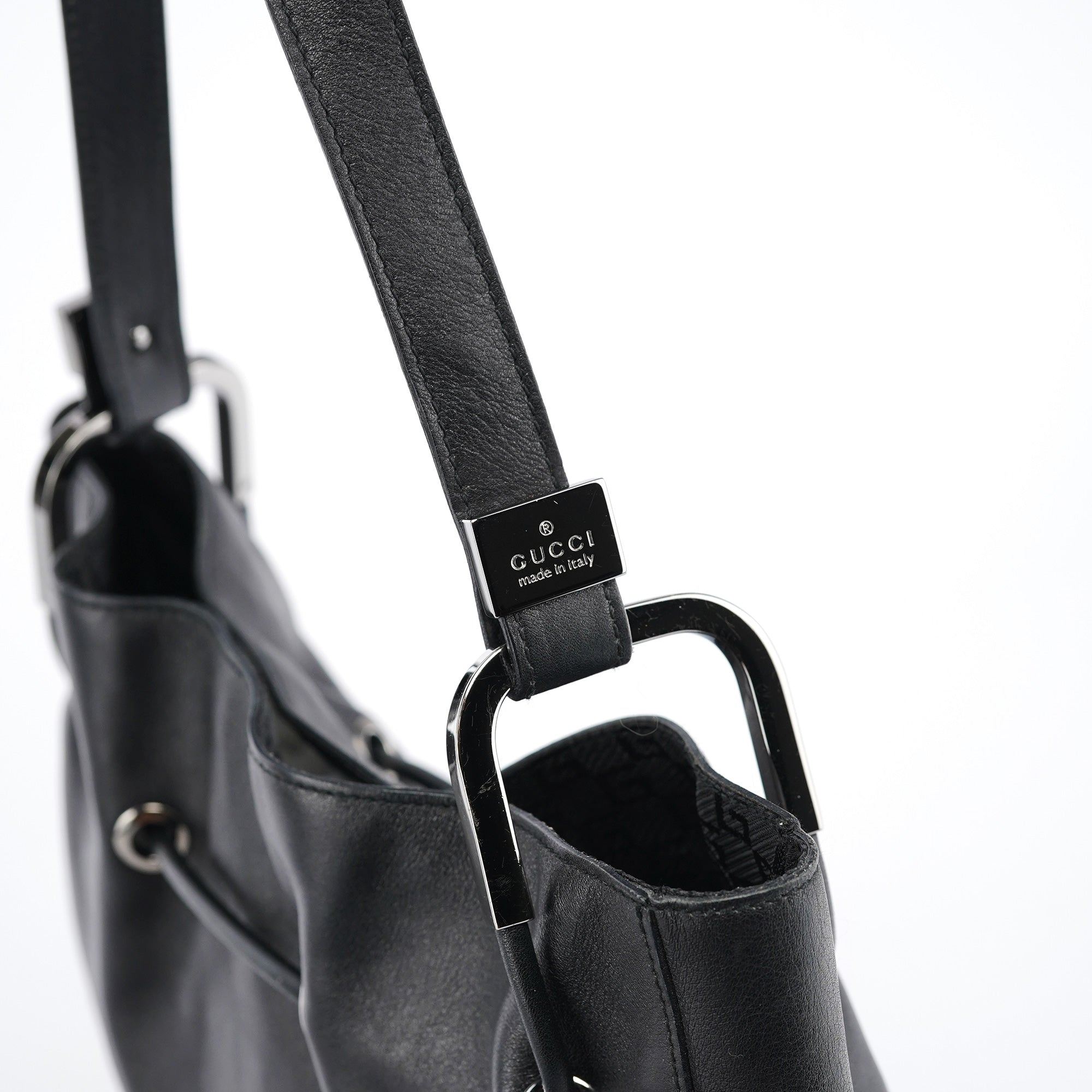 Gucci Black Leather Drawstring Shoulder Bag