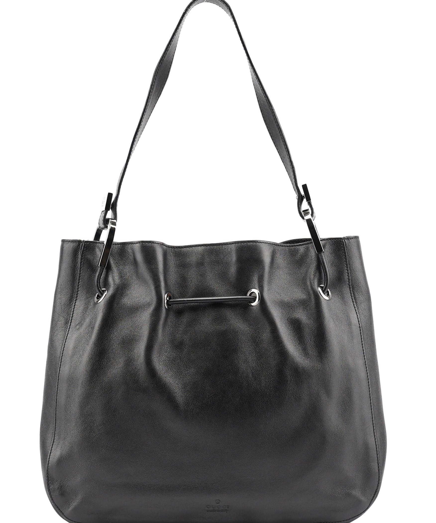 Gucci Black Leather Drawstring Shoulder Bag