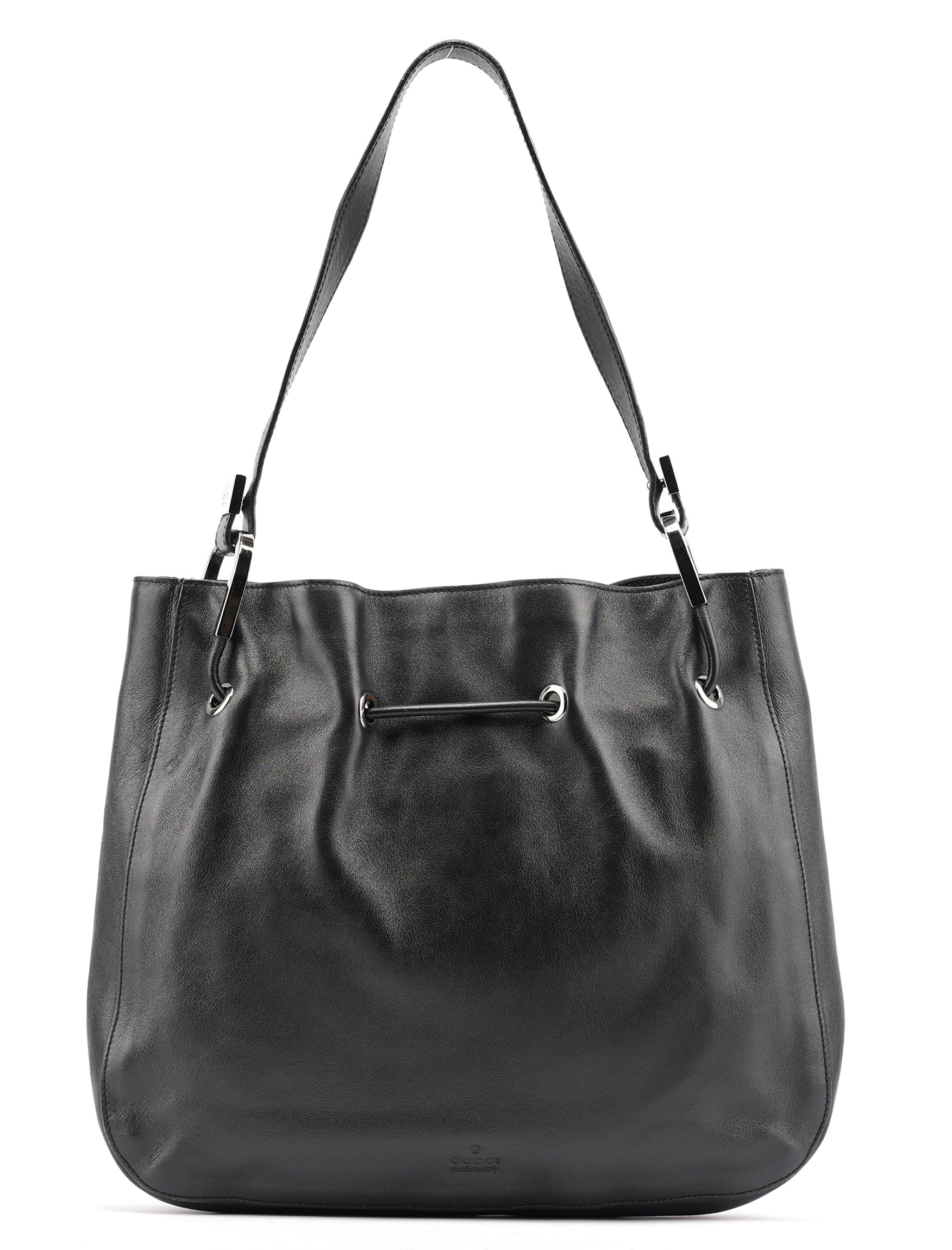 Gucci Black Leather Drawstring Shoulder Bag
