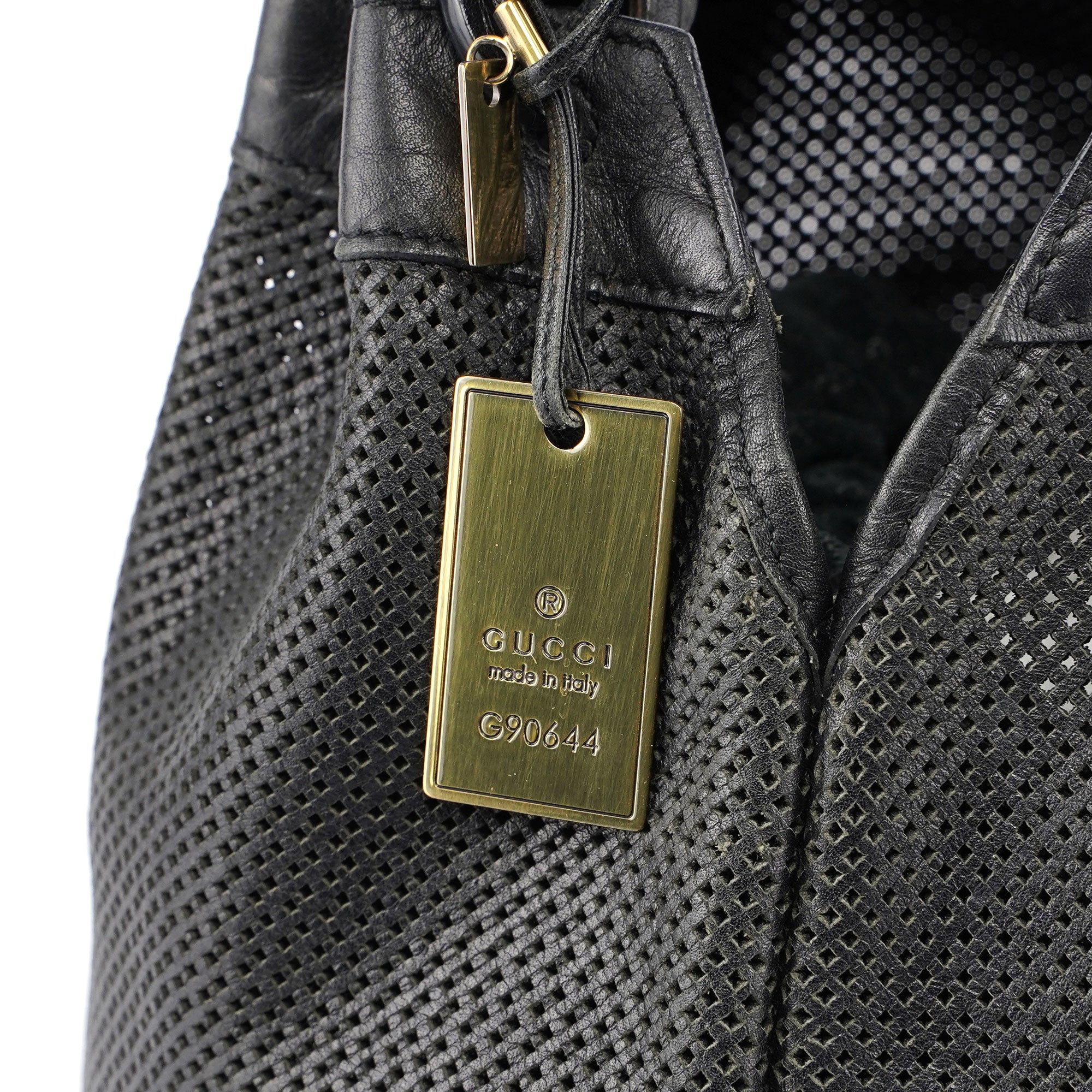 Gucci Black Leather Perforated Shoulder Bag