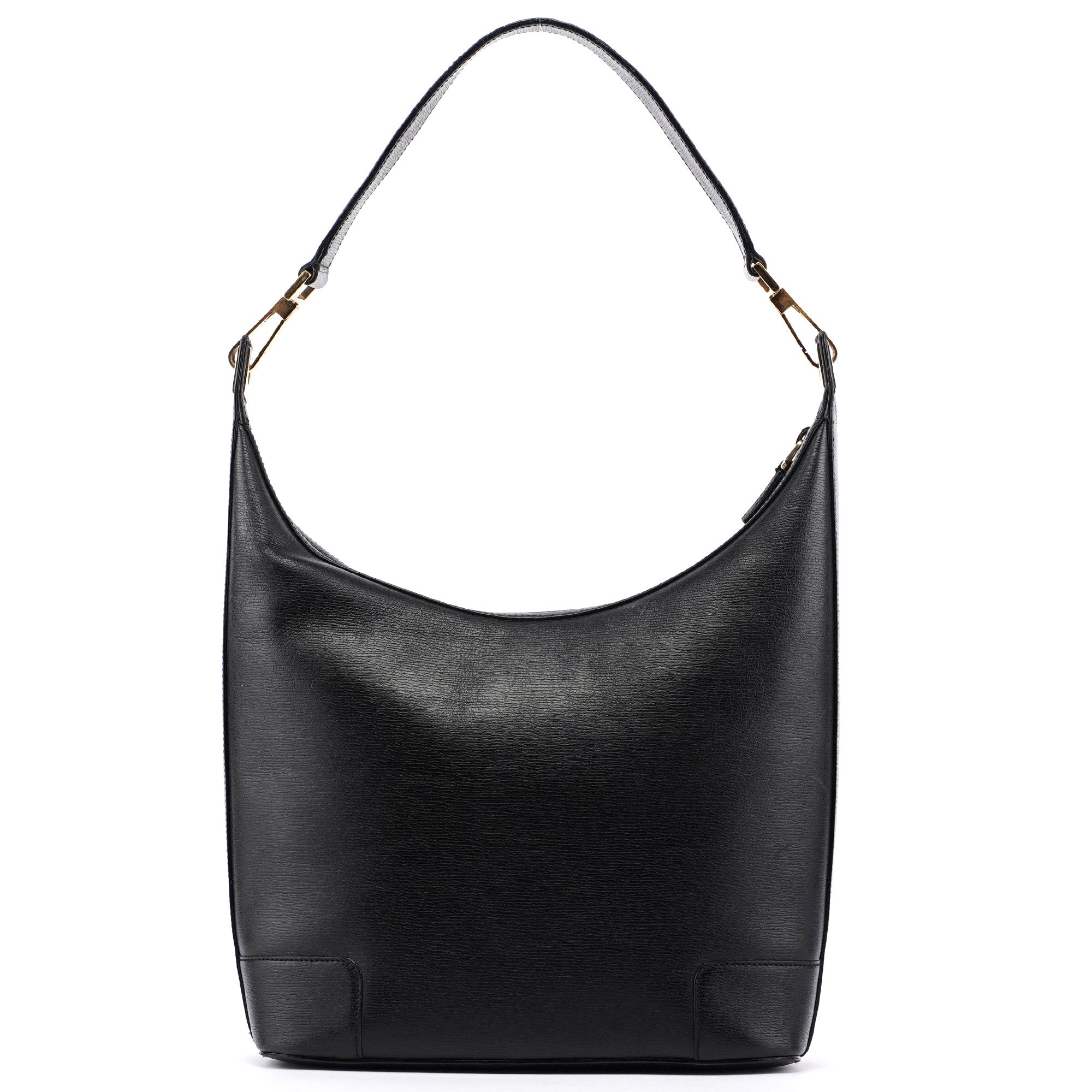 Gucci Schultertasche aus schwarzem Leder mit Plakette