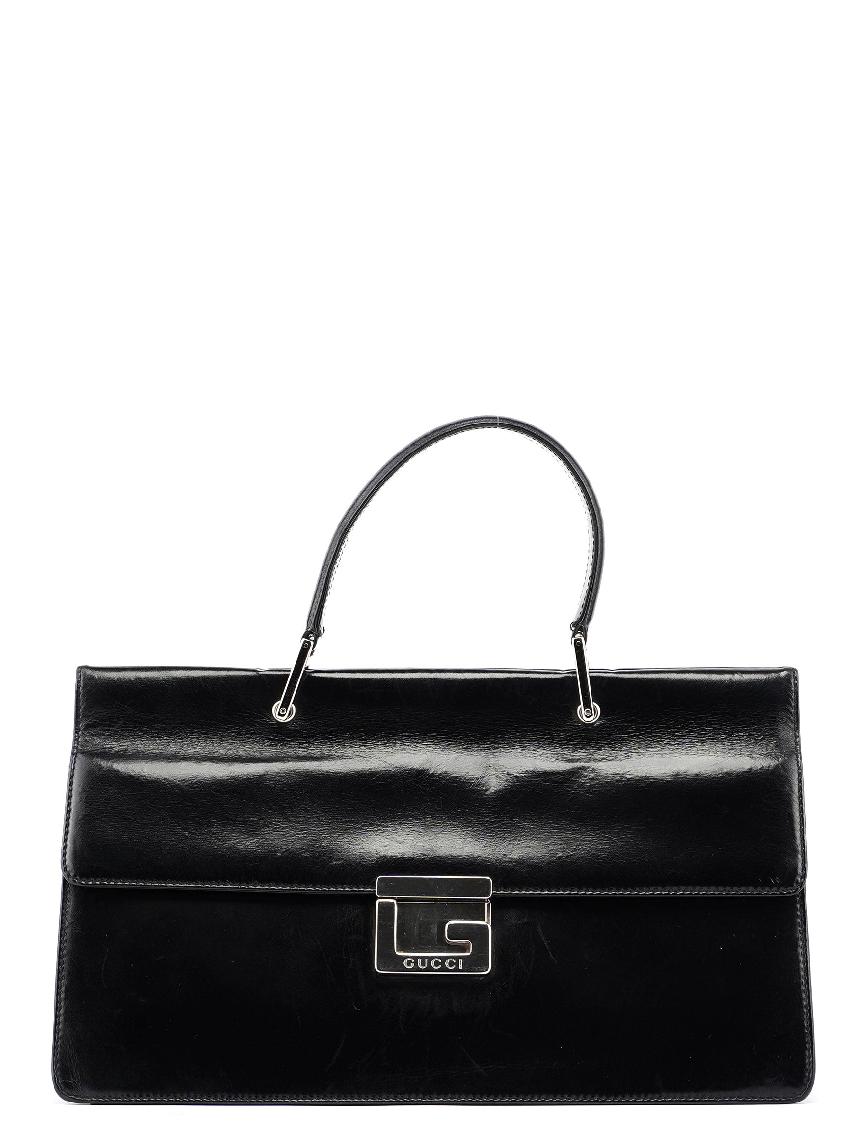 Black Leather Square G Bag