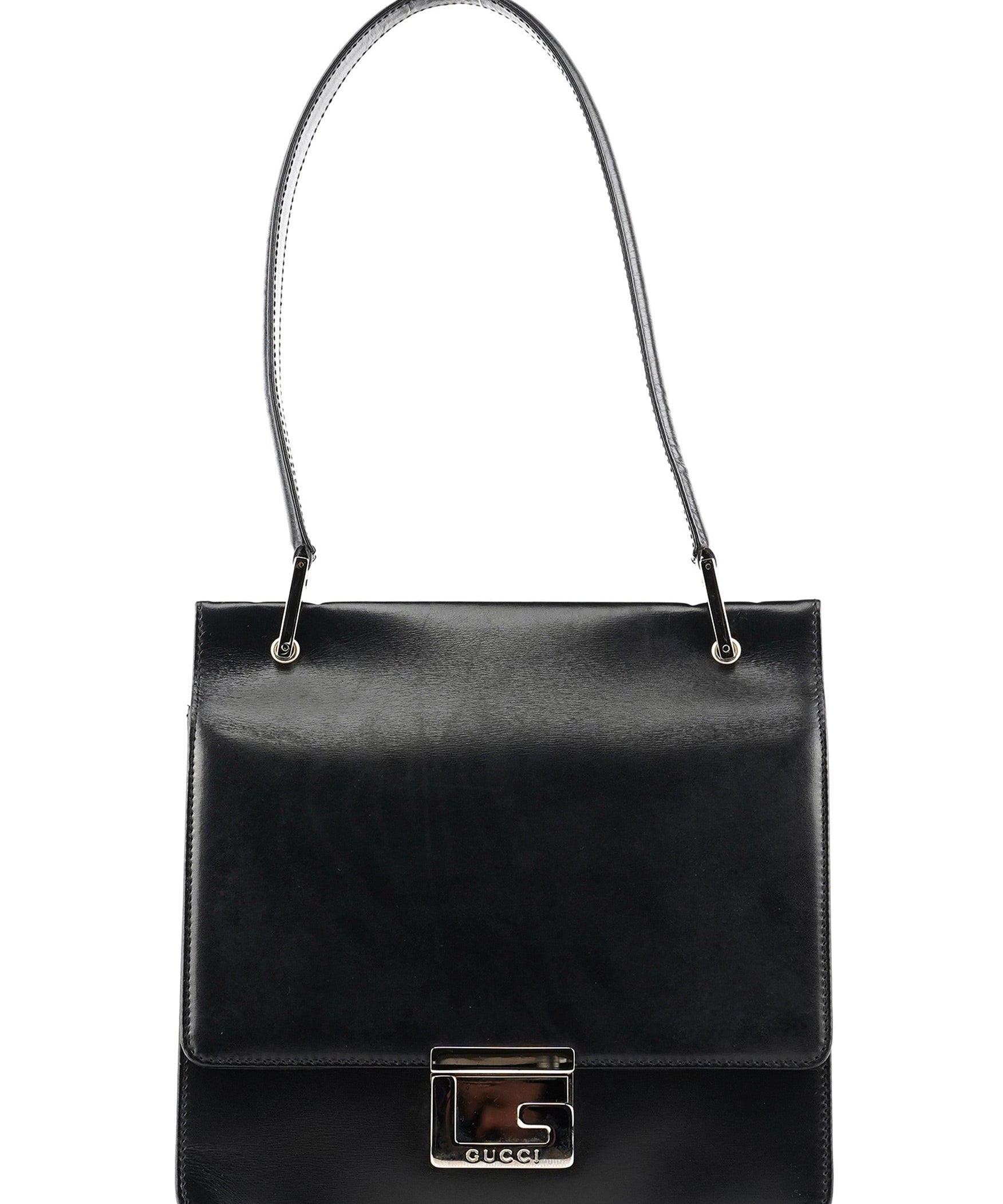Gucci Square G Schultertasche aus schwarzem Leder