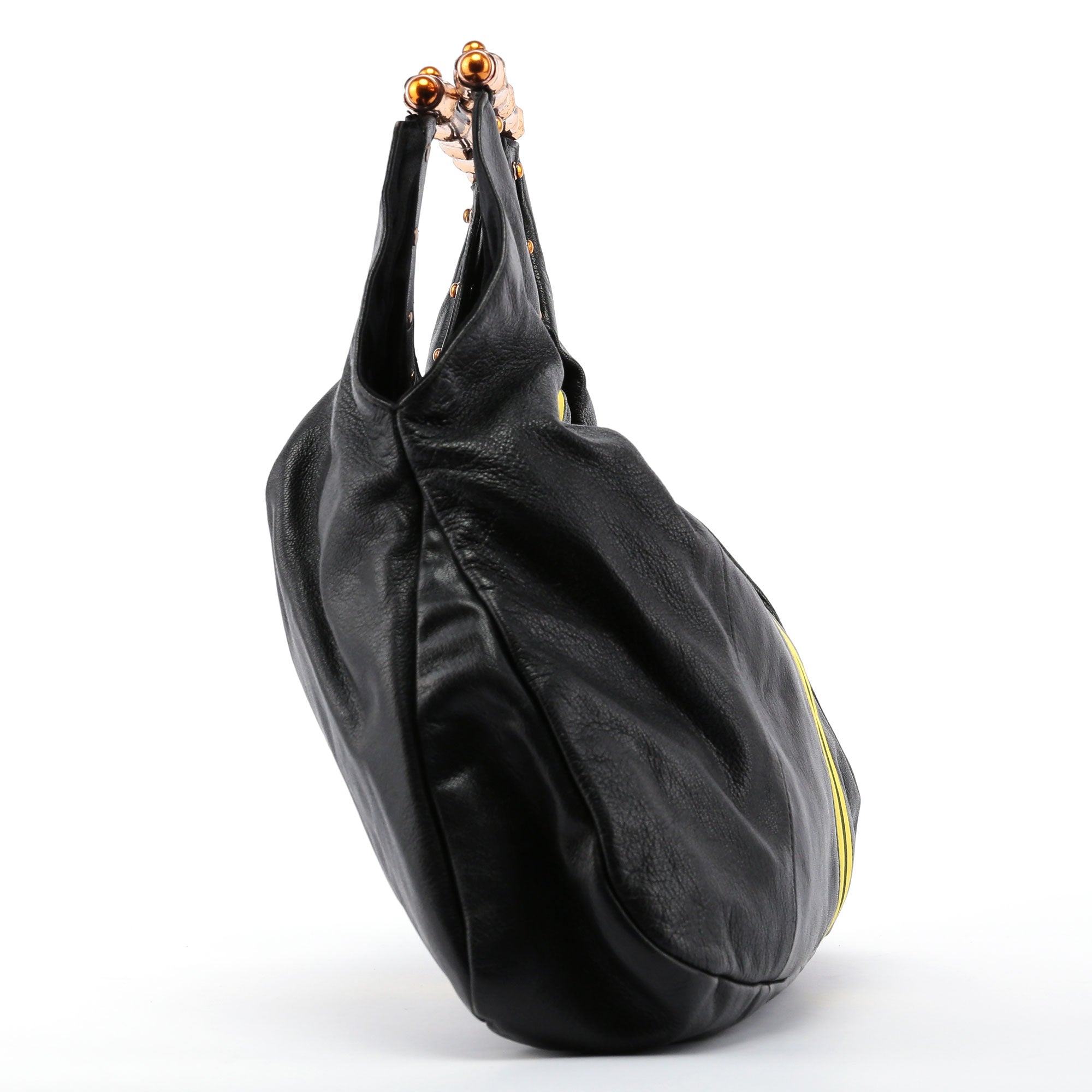 Gucci Sac à poignée Bamboo à rayures en cuir noir