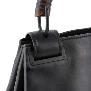 Gucci Black Leather Wood Handle Bag