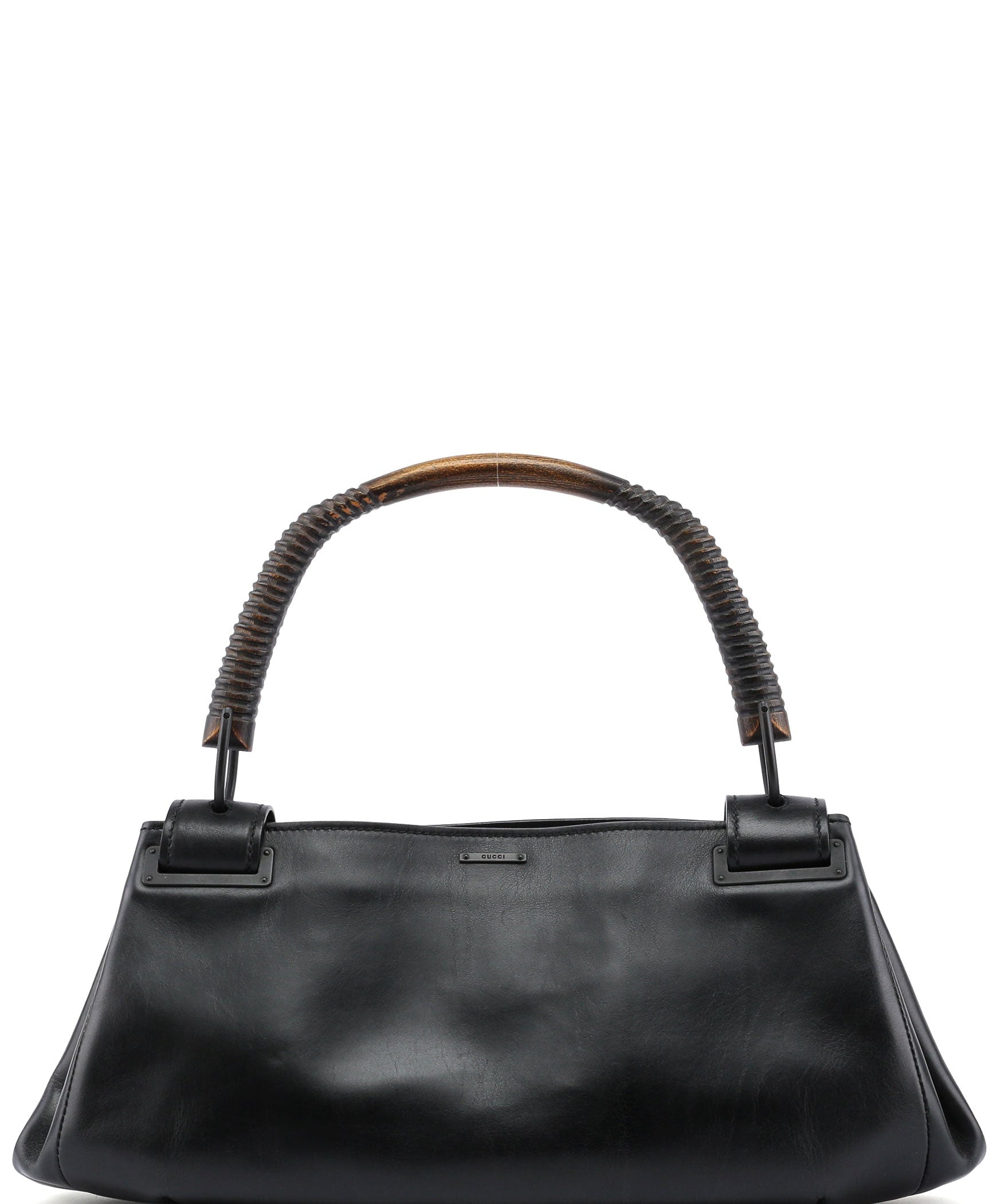 Gucci Black Leather Wood Handle Bag
