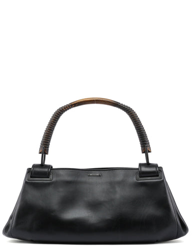 Gucci Black Leather Wood Handle Bag