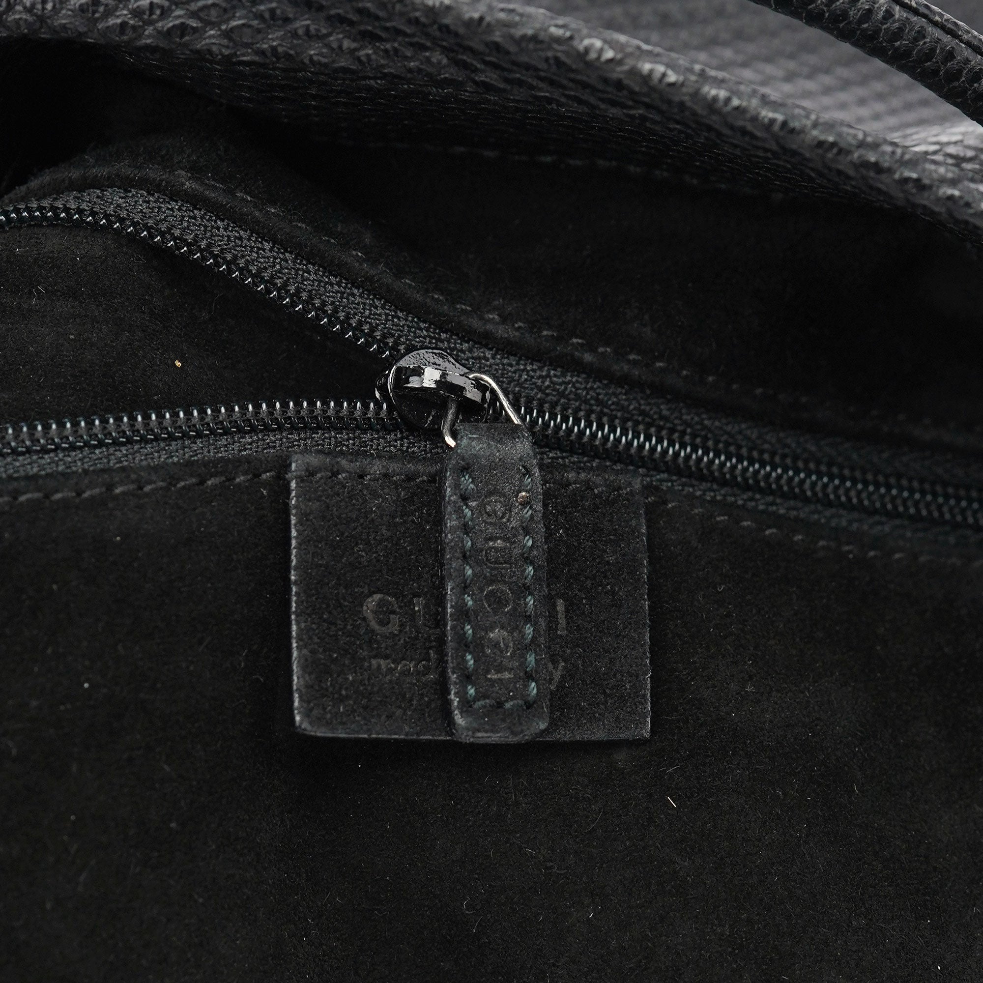 Gucci Black Lizard Embossed Tassel Tote Bag