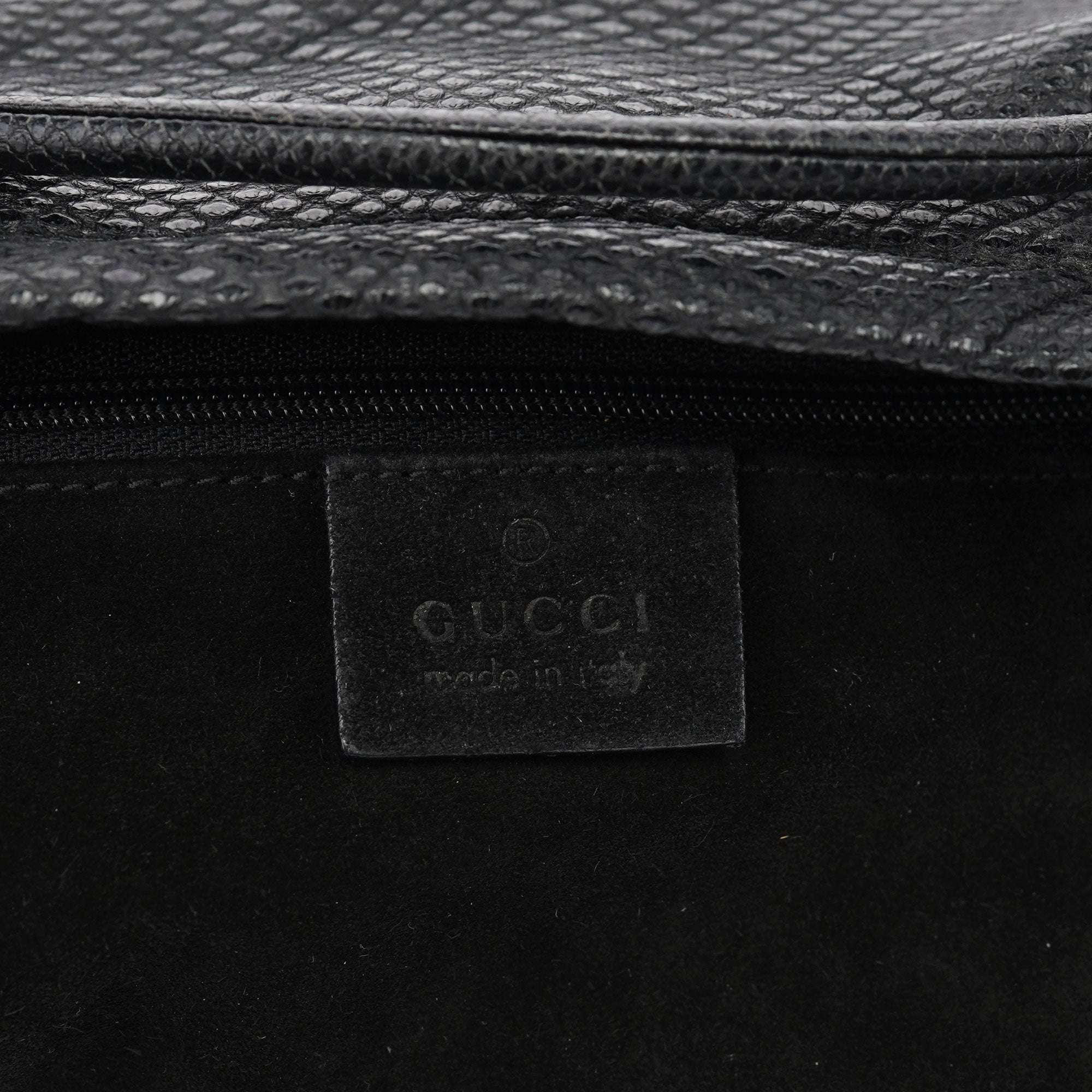 Gucci Black Lizard Embossed Tassel Tote Bag