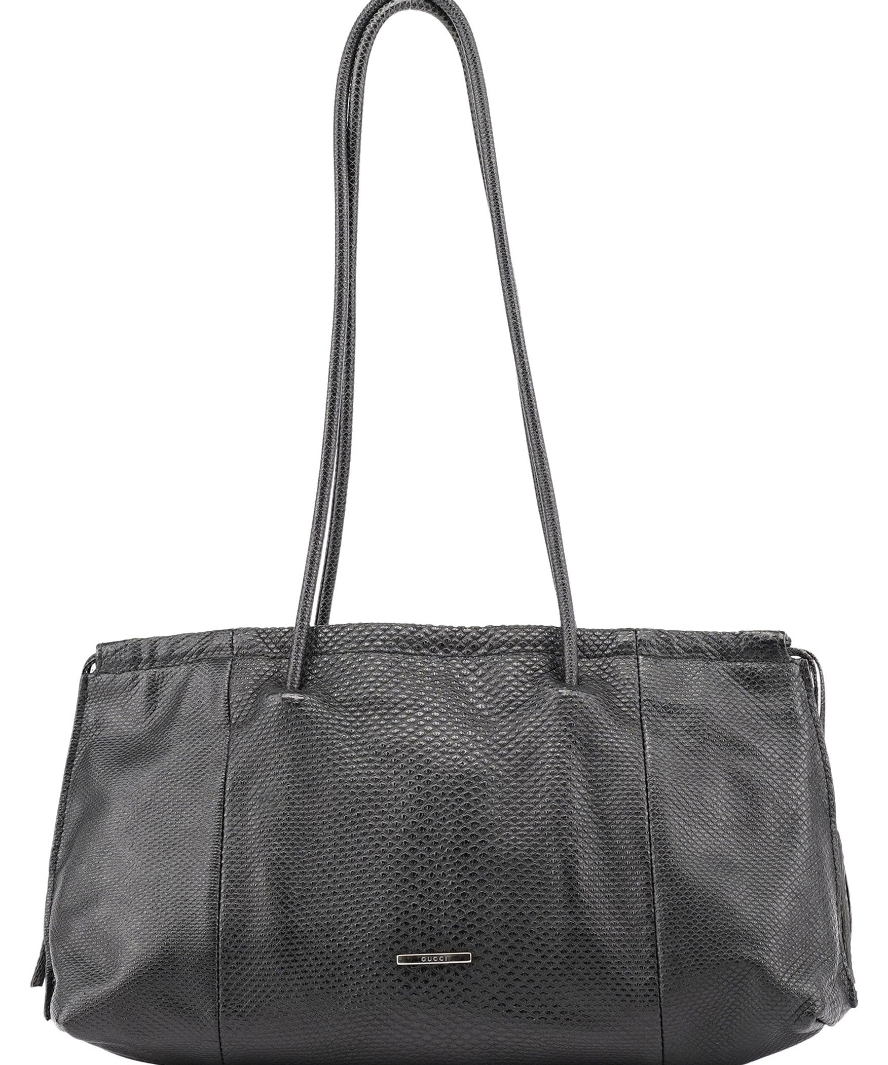 Gucci Black Lizard Embossed Tassel Tote Bag