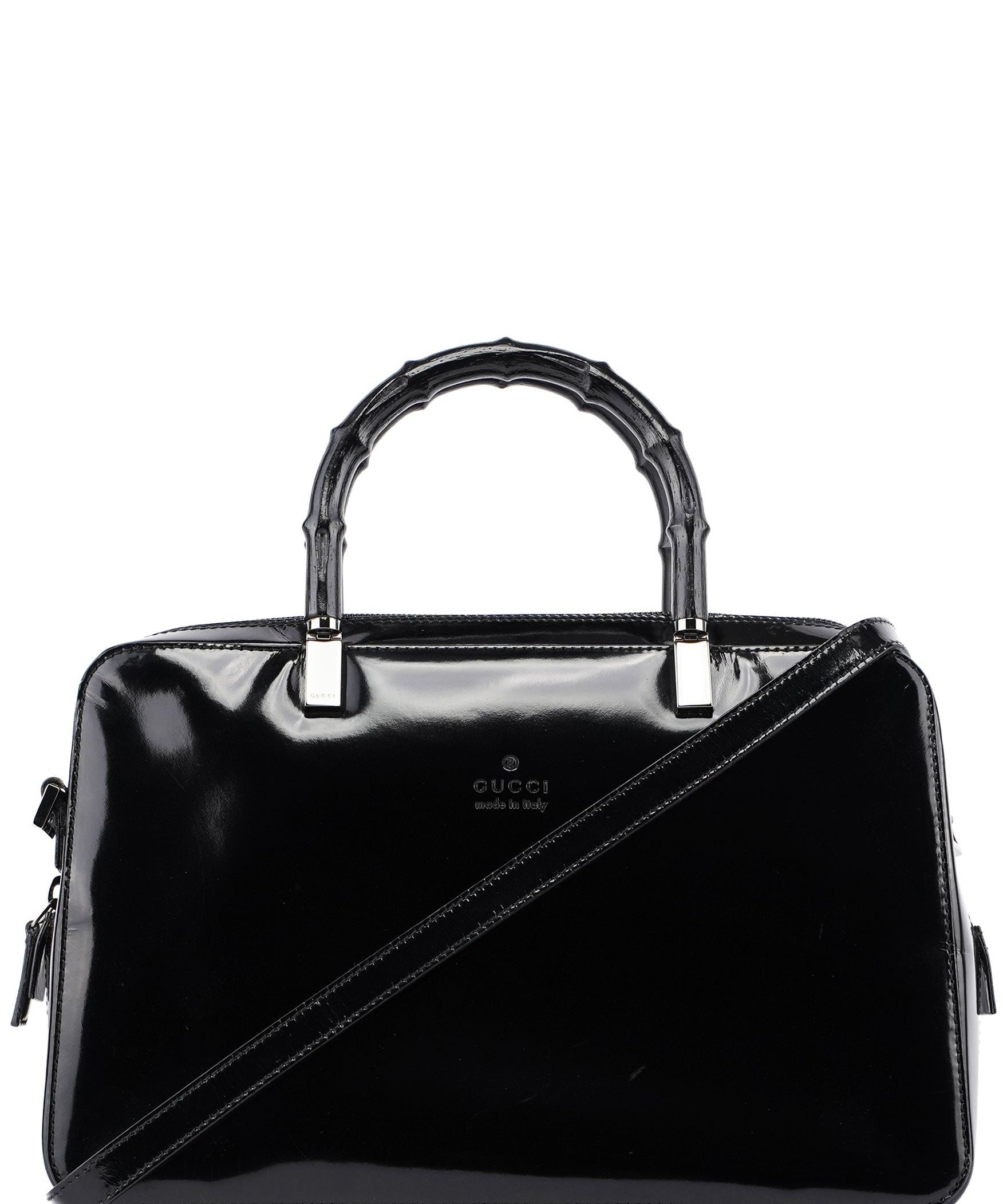 Gucci Black Patent Leather Bamboo 2-Way Tote