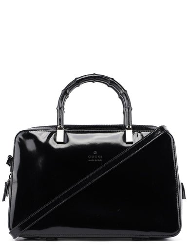 Gucci Black Patent Leather Bamboo 2-Way Tote