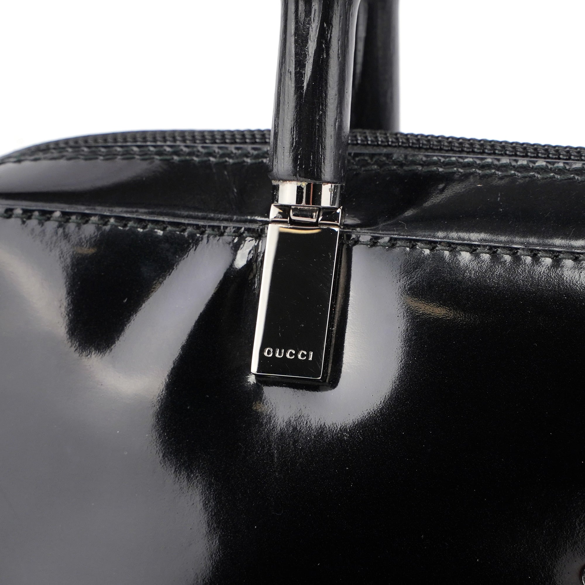 Gucci Black Patent Leather Bamboo 2-Way Tote