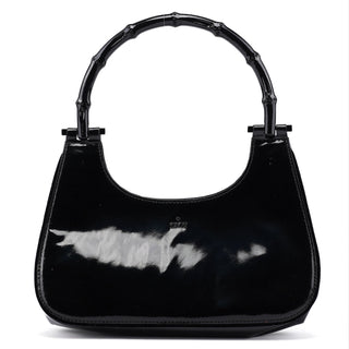 Gucci Black Patent Leather Bamboo Shoulder Bag