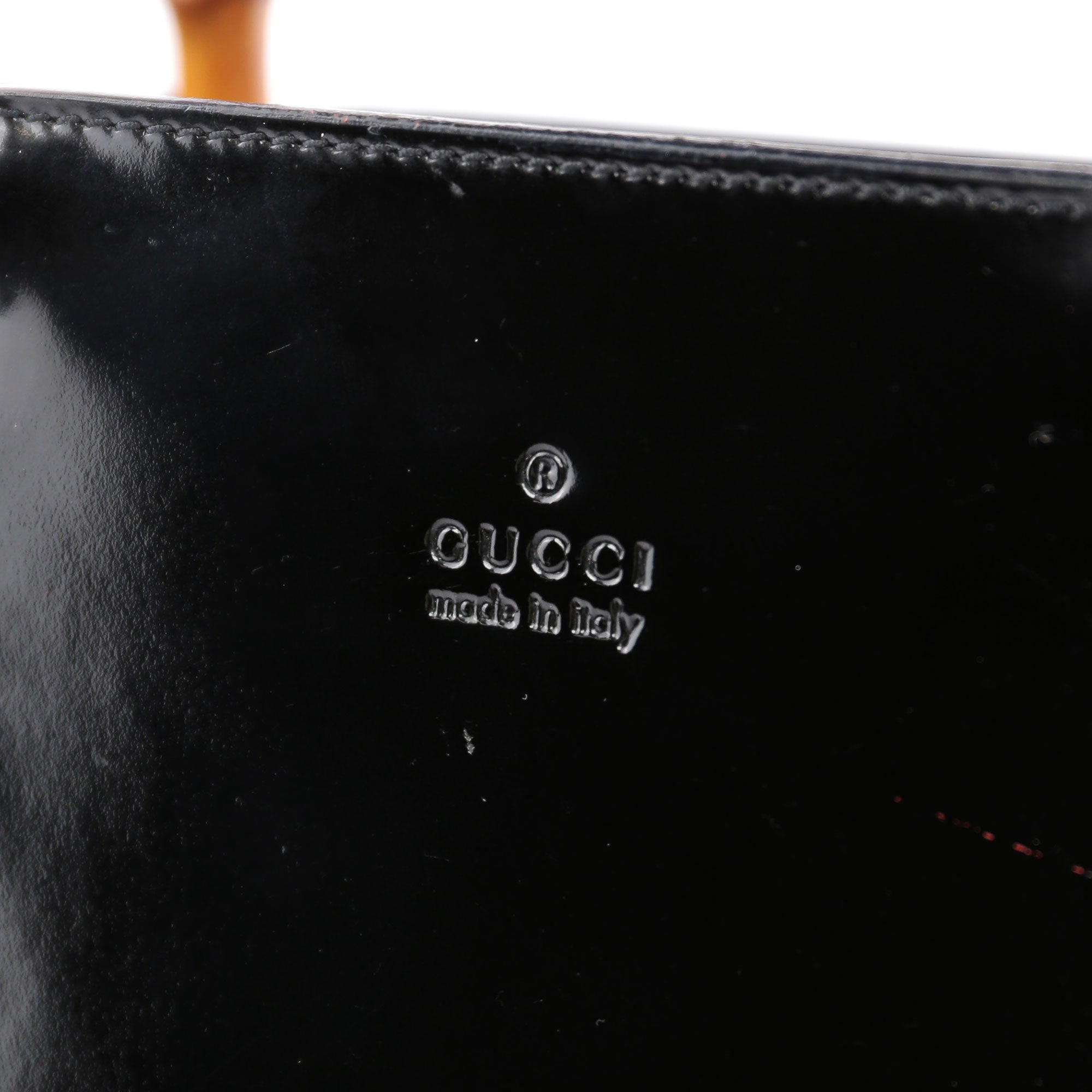 Gucci Black Patent Leather Bamboo Tote