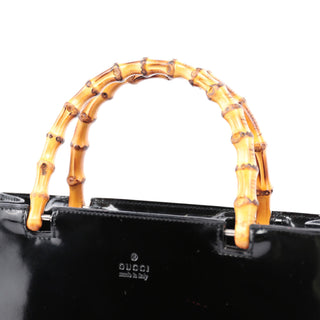 Gucci Black Patent Leather Bamboo Tote