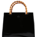Gucci Black Patent Leather Bamboo Tote