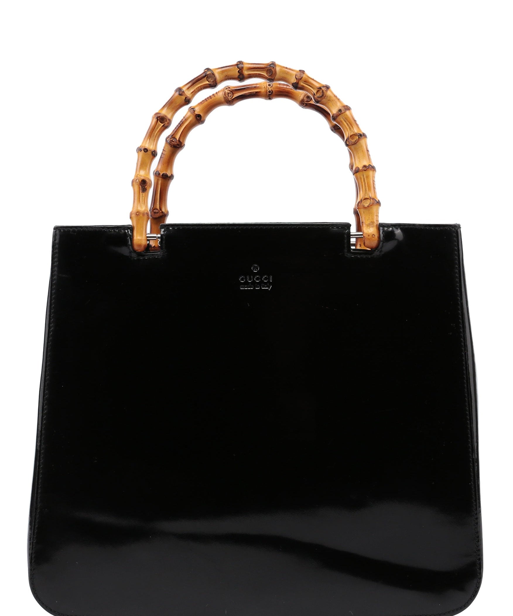 Gucci Black Patent Leather Bamboo Tote