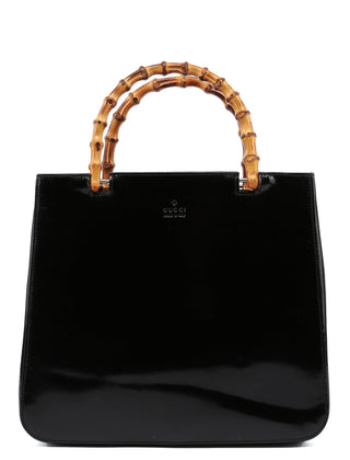 Gucci Black Patent Leather Bamboo Tote