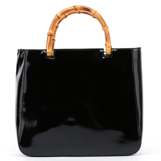 Gucci Black Patent Leather Bamboo Tote