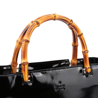 Gucci Black Patent Leather Bamboo Tote