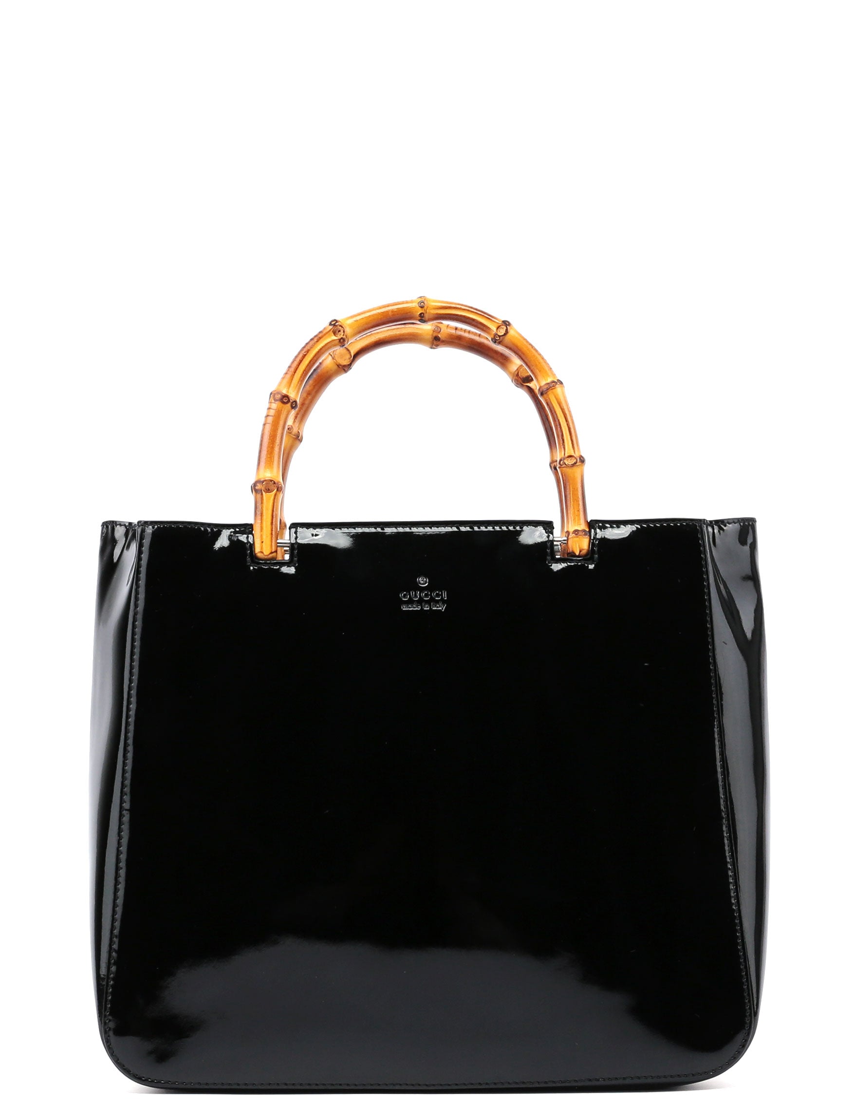 Gucci Black Patent Leather Bamboo Tote