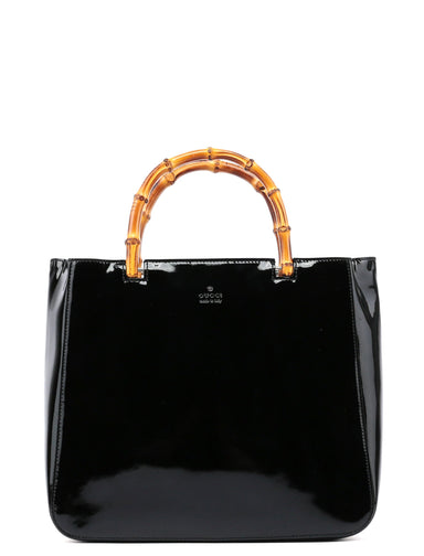 Gucci Black Patent Leather Bamboo Tote